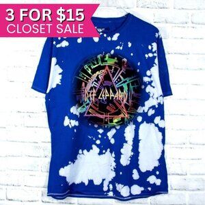 Def Leppard T Shirt Small Unisex Blue Tie Dye Band Licensed Music Tee Merch